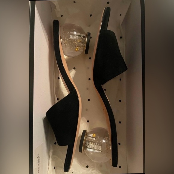 Kate Spade Black Suede Polished NYC Snow Globe Slide Sandals *Minor Flaws* - Picture 6 of 13